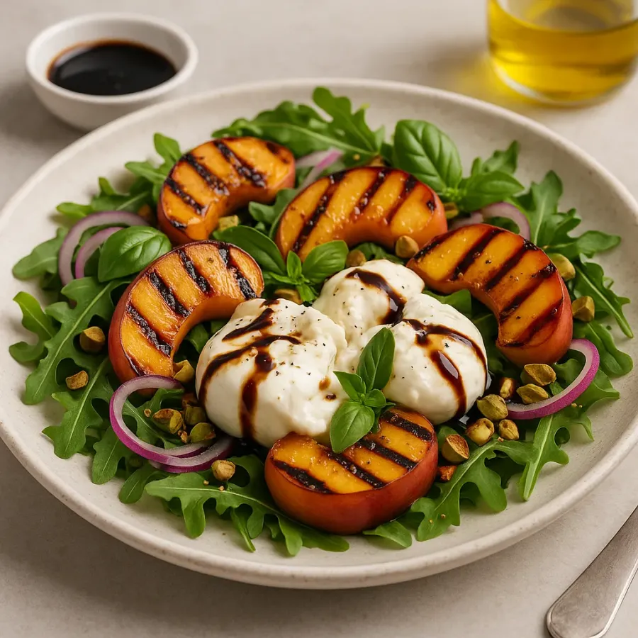 Gegrillte Pfirsich-Burrata-Salat mit Balsamico – Süß, cremig und frisch ...