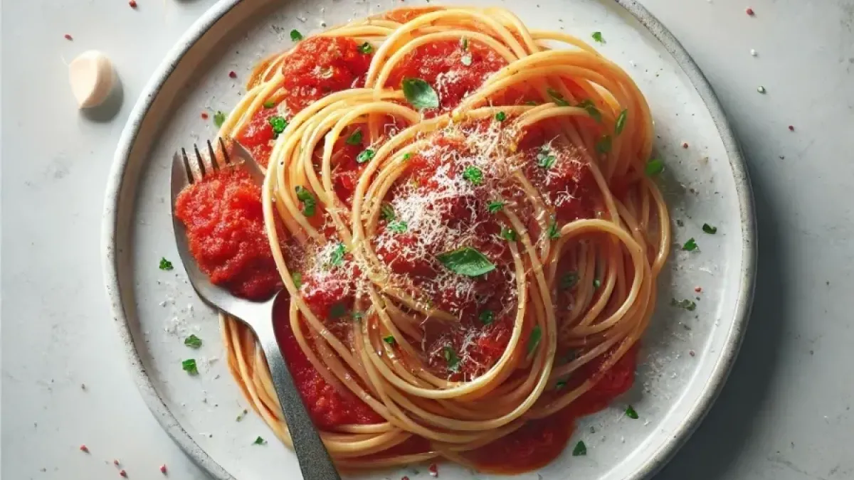Spaghetti with tomato sauce and garlic