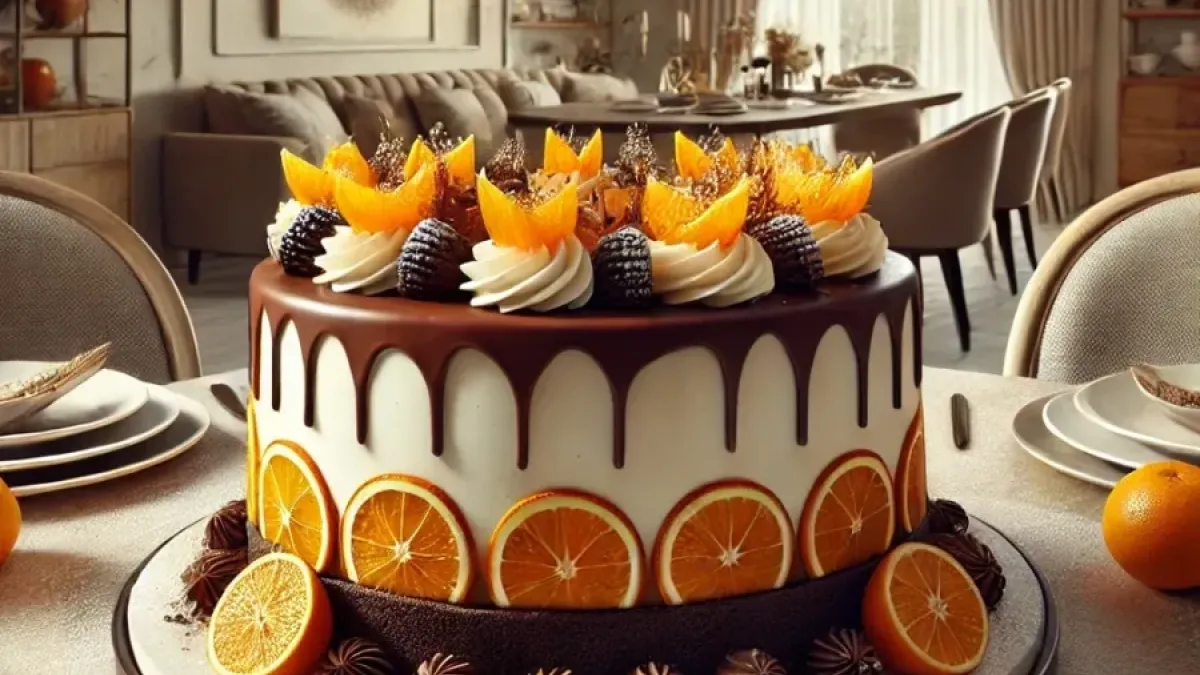 New Year's cake with chocolate and orange flavor