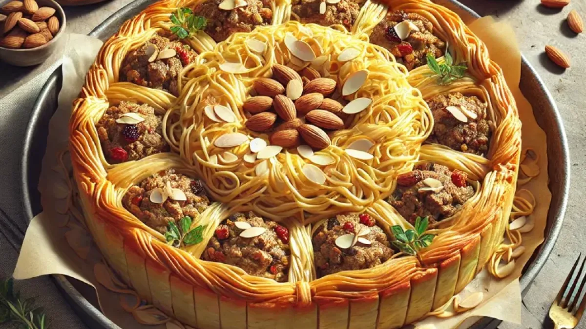 Dubai pie with cardiff noodles
