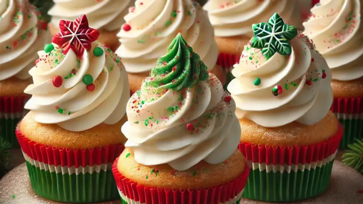 Recipe for festive Christmas cupcakes with vanilla and icing