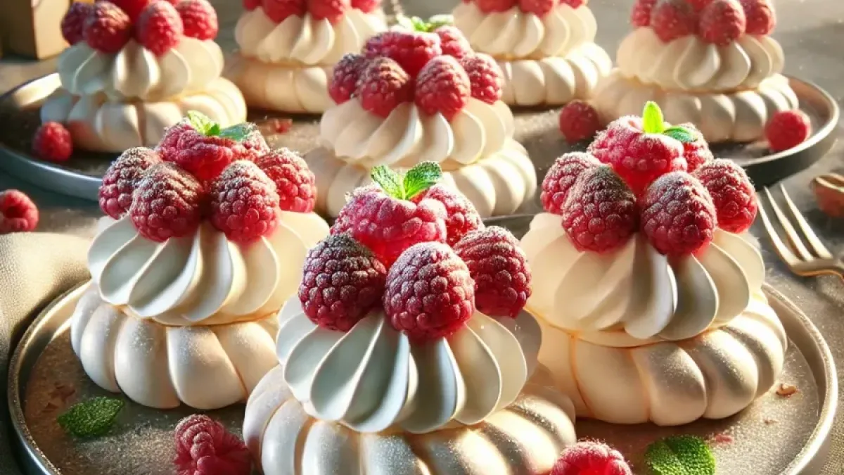 New Year's desserts: Raspberry-flavored mini pavlovas (meringue-based dessert)