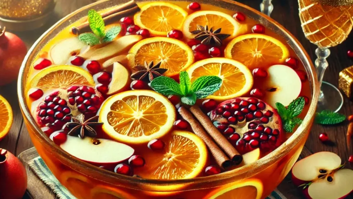Recipe for New Year's punch with fruits and spices