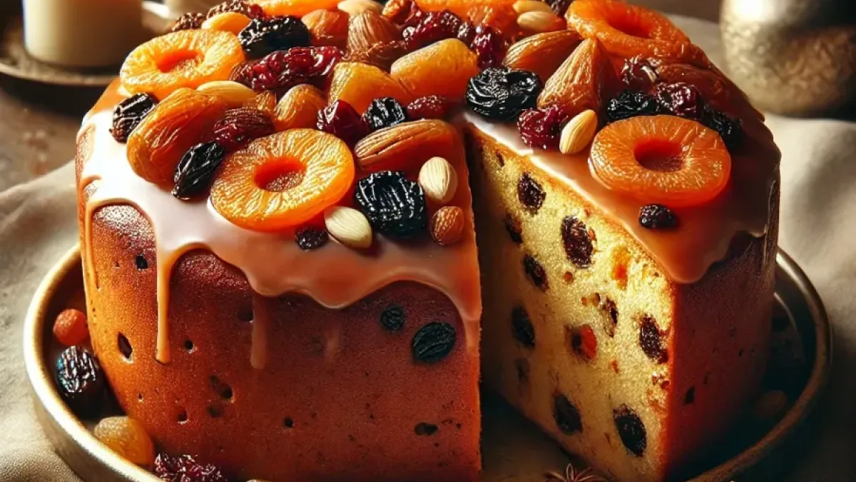 Recipe for a festive fruit cake with dried fruits