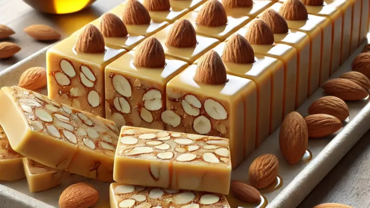 Spanish Christmas cake "Turrón" – Traditional dessert with almonds and honey
