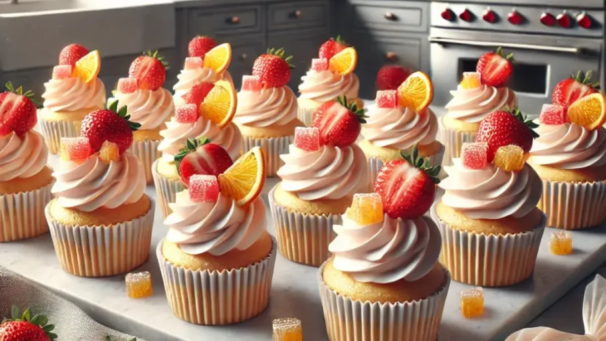 The best holiday cupcakes with strawberry and orange flavors