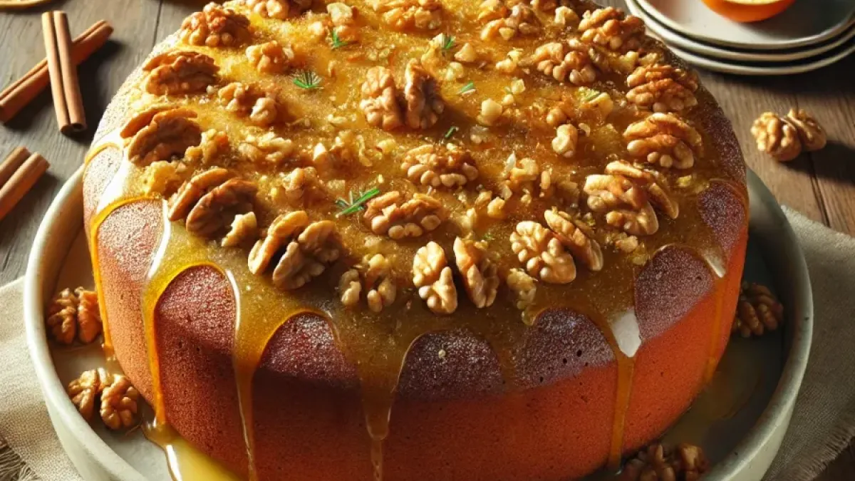 Christmas cake with walnuts and honey