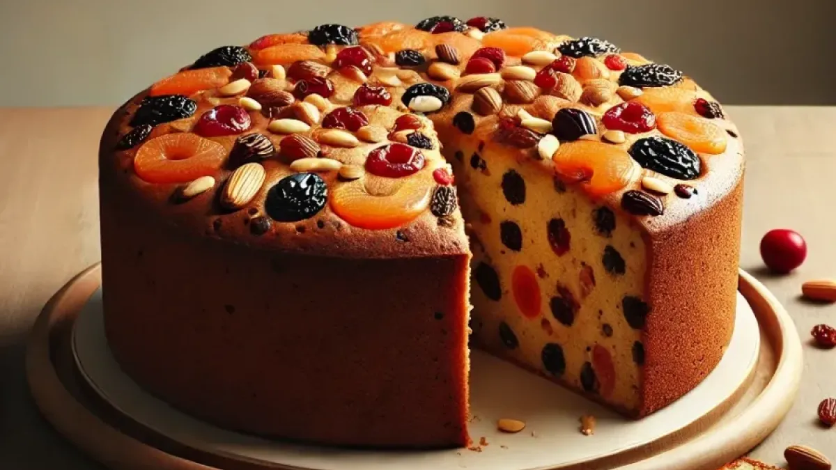 Recipe for a festive cake with fruit and rum