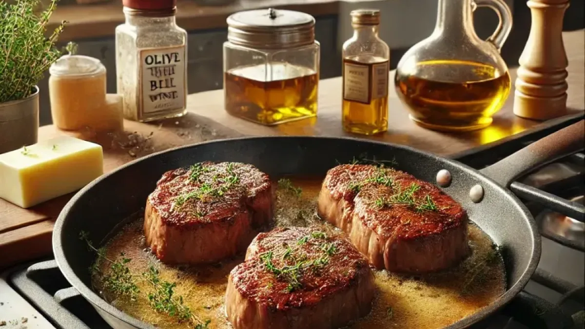 Caramelized veal steaks with thyme
