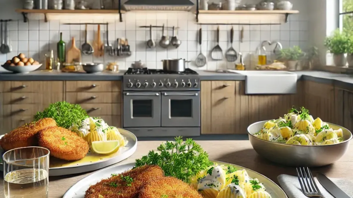 Original Viennese schnitzel with potato salad