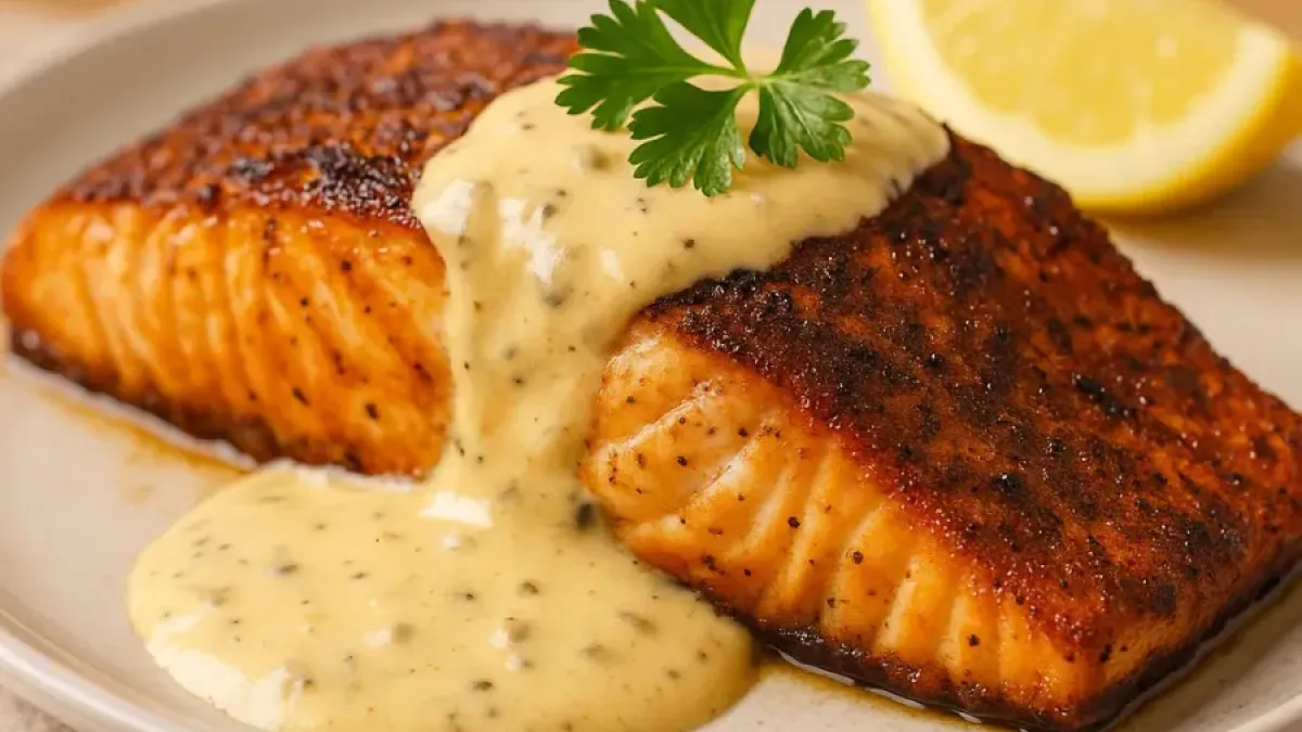 Blackened Salmon with Creamy Dijon Sauce – Easy & Flavorful Recipe