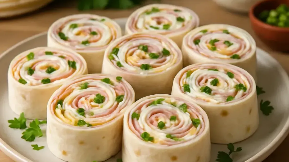 Easy Tortilla Pinwheel Appetizers with Cream Cheese & Ham