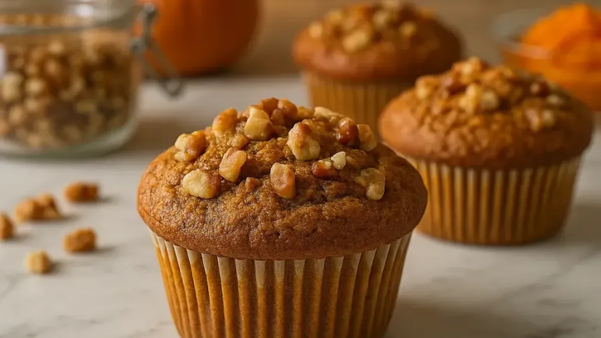 Pumpkin Walnut Muffins with Spices – Easy Halloween Recipe