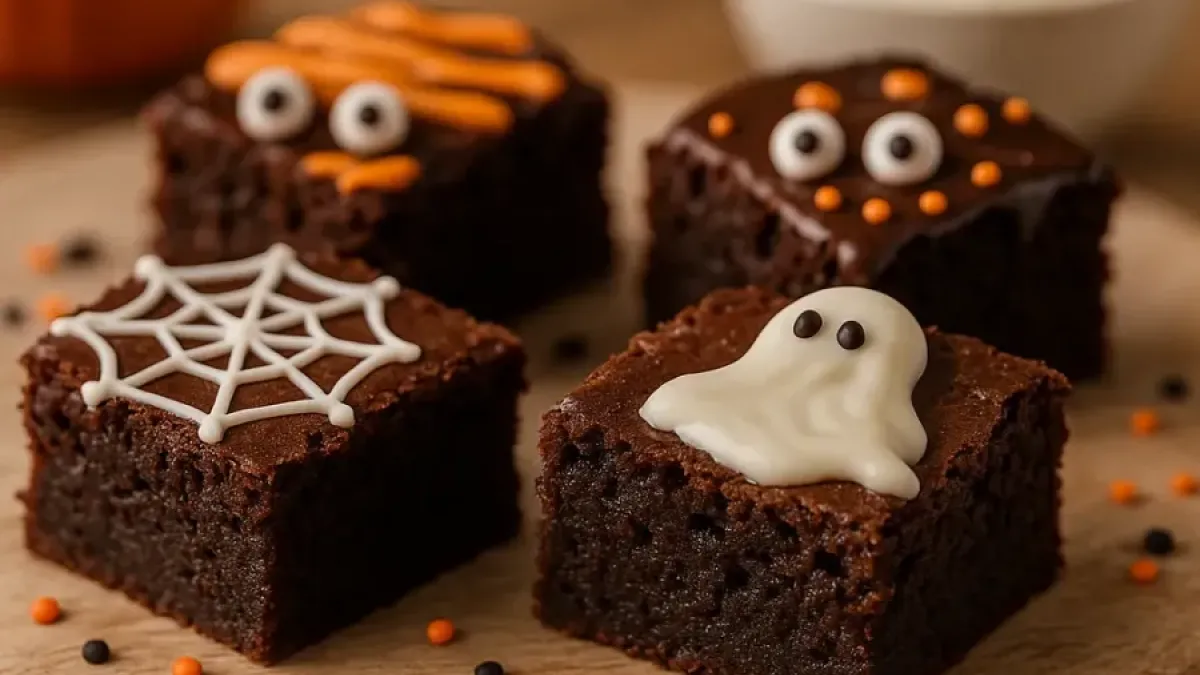 Spooky Halloween Brownie Bites with Chocolate Decoration Ideas