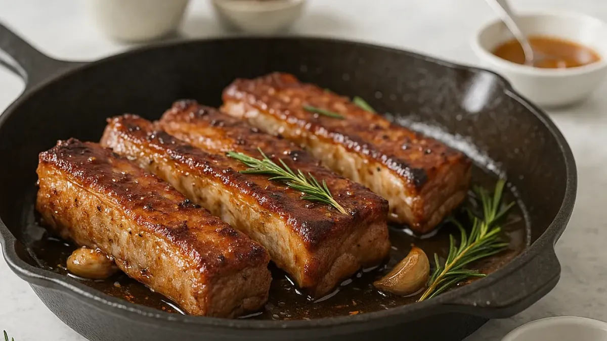 Perfect Pan-Seared Pork Ribs with Crispy Finish and Savoury Sauce