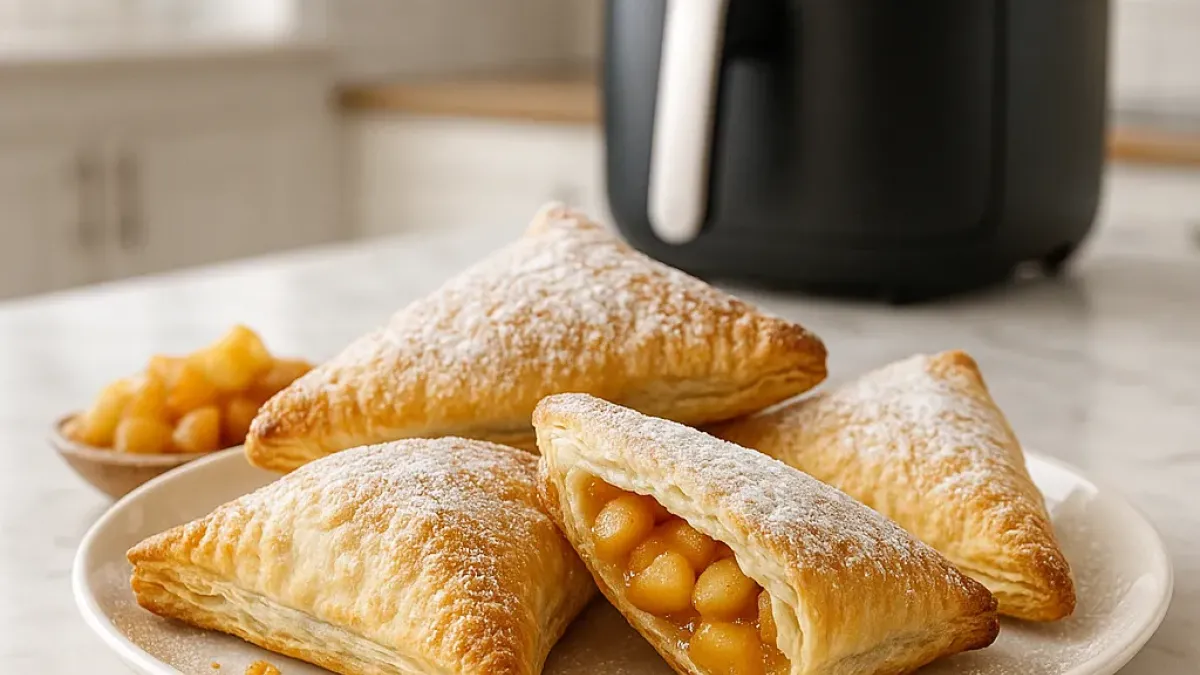Air Fryer flaky apple turnovers with puff pastry for quick baking