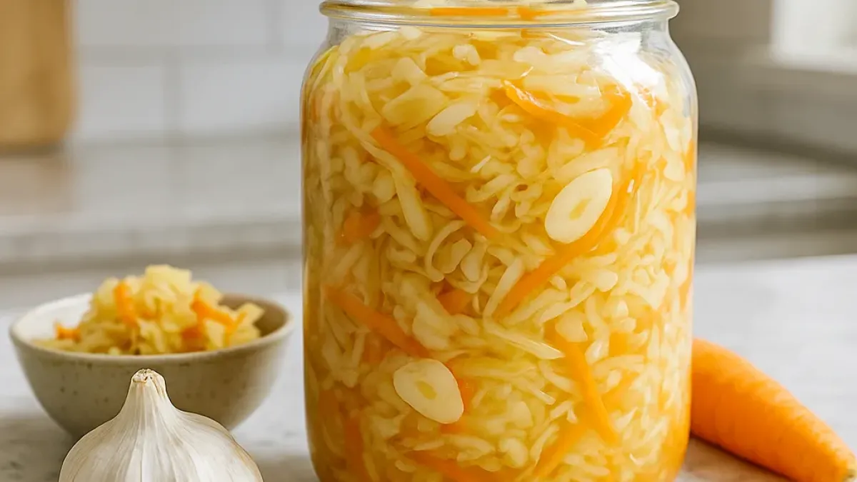 Fermented cabbage with garlic and carrot for gentle daily digestion support
