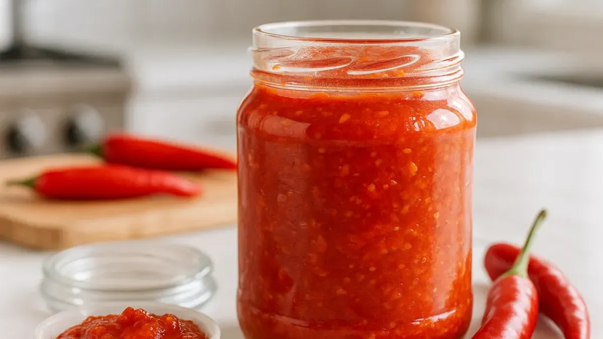 Fermented mild chili paste from fresh red peppers for homemade cooking