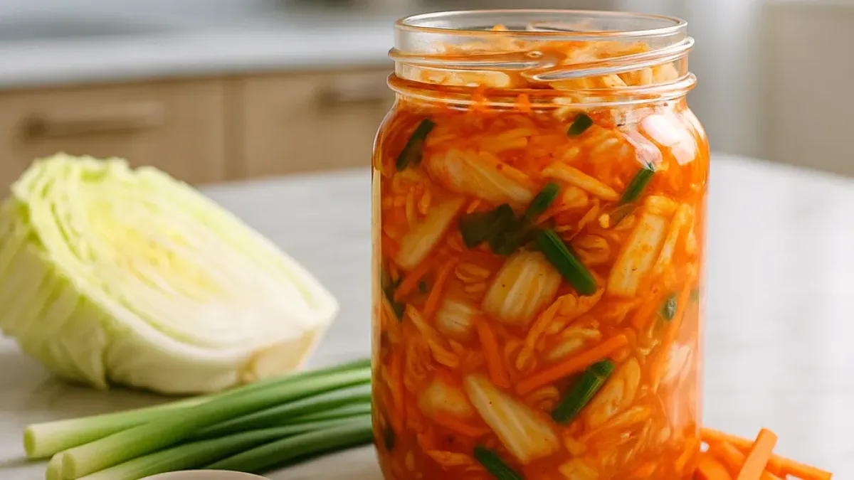 Homemade mild kimchi with extended fermentation for deeper flavour
