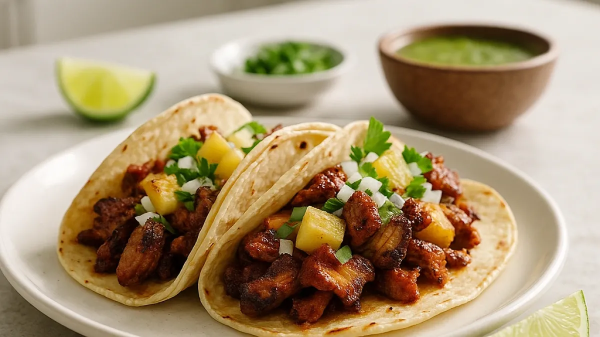 Homemade tacos al pastor with juicy pork and fresh pineapple flavor