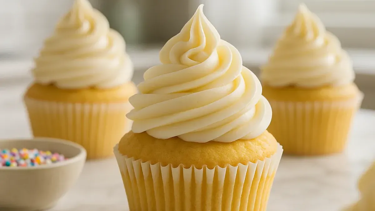 Professional vanilla cupcakes with stable swirl frosting recipe