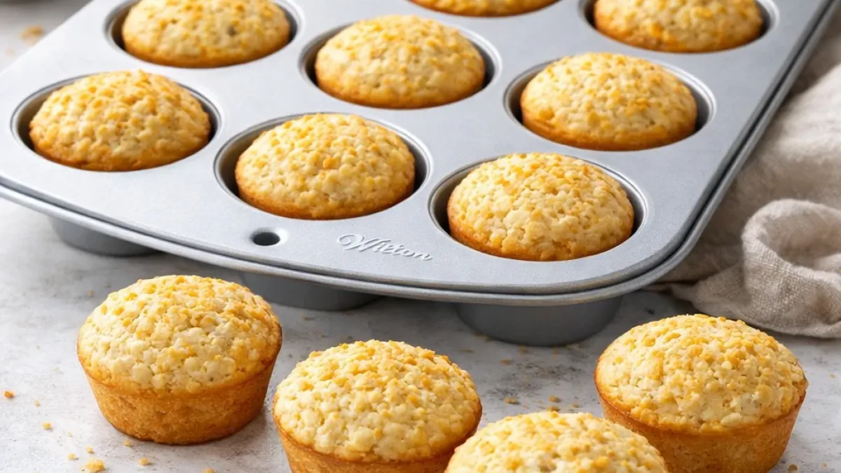 Baked rice mini muffins arranged in a muffin pan, ready as a filling, healthy lunchbox snack