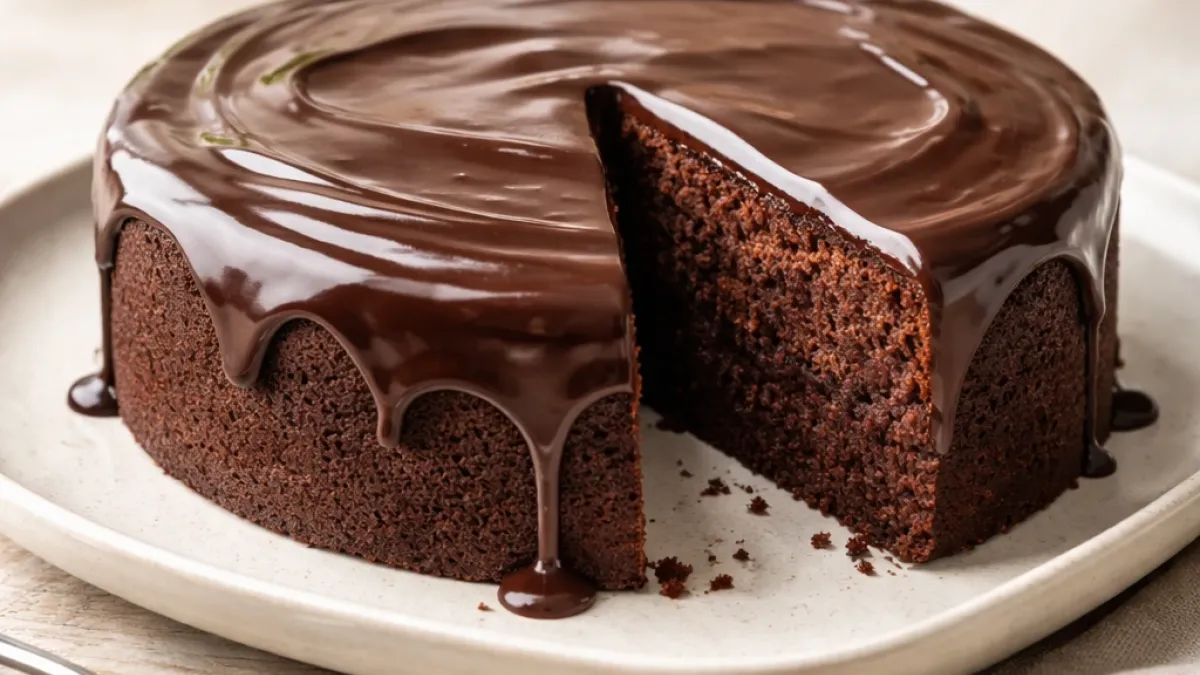 Chocolate cake with glossy ganache, moist crumb and smooth finish, ideal for birthdays and home celebrations