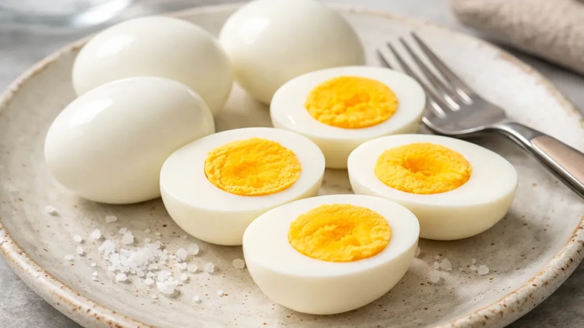 Hard-Boiled Eggs with Clean Cuts for Salads, Lunch Boxes, and Platters, halved to show clean yolks for precise slicing