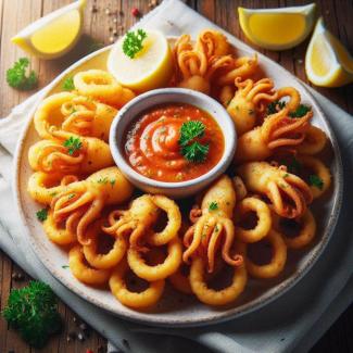 Crispy fried squid with sauce