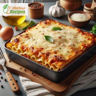 Baked lasagna with mozzarella and parmesan