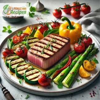 Grilled tuna steak with vegetables