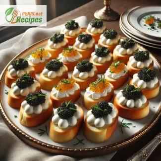 Caviar and cream cheese on toast - Elegant canapés for a New Year's party