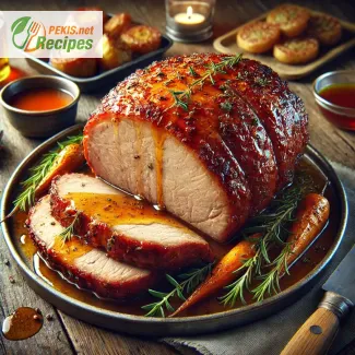 Juicy roast pork in honey-mustard sauce