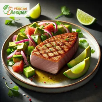 Tuna steak with avocado salad