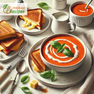 Soupe crémeuse aux tomates et au basilic avec fromage grillé