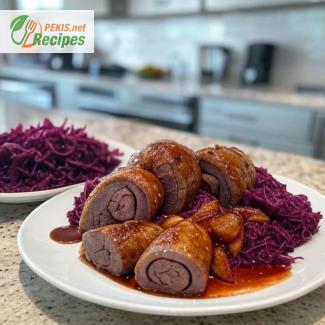 Homemade beef roulades with red cabbage