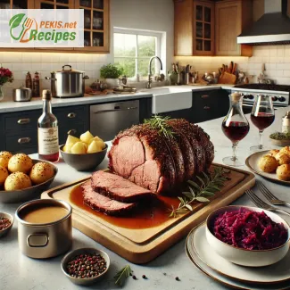 Traditional German Sauerbraten roast made from heavily marinated meat