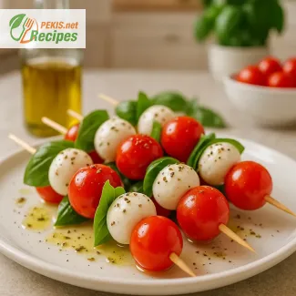 Easy Caprese Skewers with Cherry Tomatoes, Mozzarella, and Fresh Basil