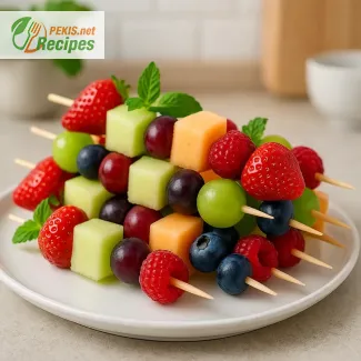 Brochetas de frutas con melón, uvas y frutos rojos – Perfectas para el verano