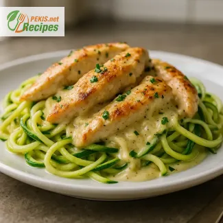 Keto piščanec Alfredo z bučkinimi rezanci (zoodles) – nizkohidratna alternativa testeninam