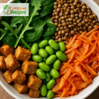 Högproteingrönsaksbolle med fermenterade grönsaker och sommarsallad för enkel meal prep