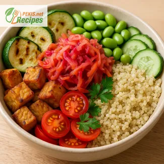 Ciotole di verdure fermentate ad alto contenuto proteico con prodotti estivi per la salute intestinale