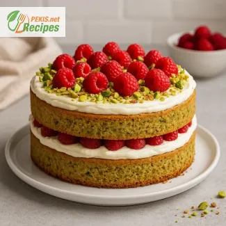 Pistacijeva torta z malinami in mascarpone kremo