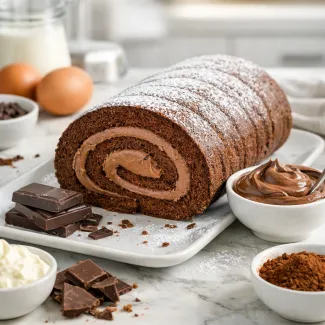 Brazo de gitano de chocolate cremoso con textura suave paso a paso