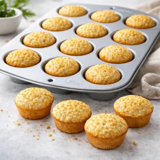Baked rice mini muffins arranged in a muffin pan, ready as a filling, healthy lunchbox snack