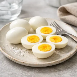 Hard-Boiled Eggs with Clean Cuts for Salads, Lunch Boxes, and Platters, halved to show clean yolks for precise slicing