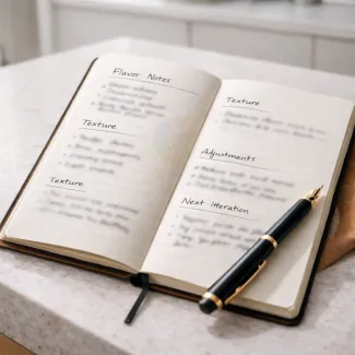 Structured journaling techniques captured in an open culinary notebook on a bright kitchen counter