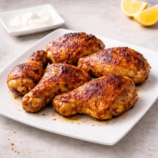 Oven-roasted yogurt-marinated chicken with crisp golden skin, ready for family dinner