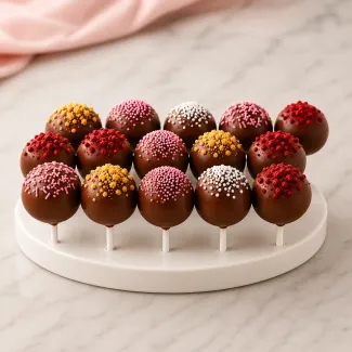 Smooth chocolate cake pops with firm moist centers, clean cut crumb, satin shell and no cracks