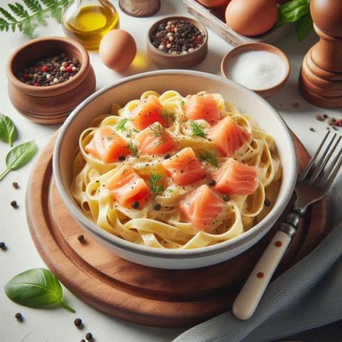 Fettuccine alfredo con salmón ahumado